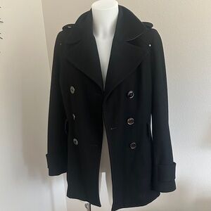 Kenneth Cole Classic Black Double-Breasted Peacoat